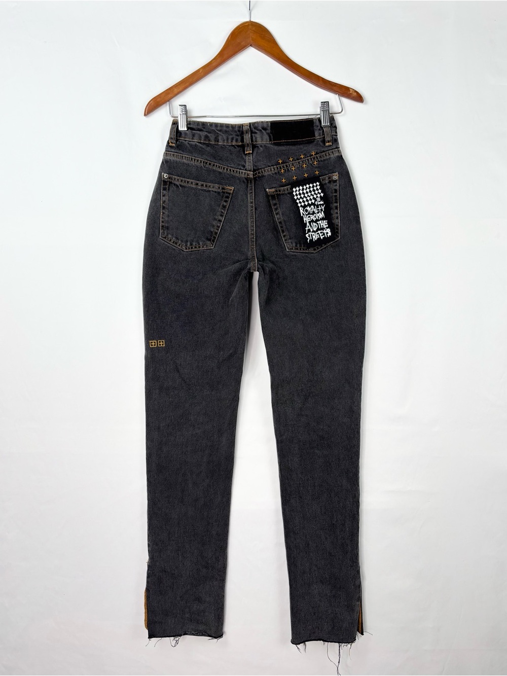 Ksubi Black Melrose Jeans Cigarette Side Slit Size 25 Women Raw Distress Raven